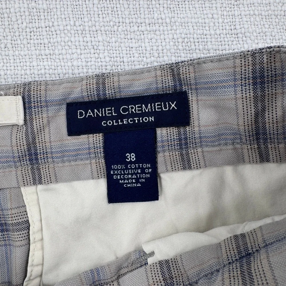 Daniel Cremieux Madison Mens 38 Plaid Flat Front Shorts Gray Blue Cotton